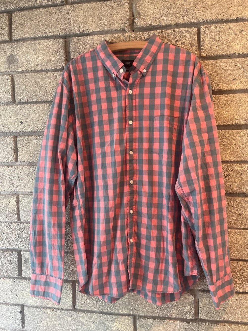 J.Crew Mens Pink & Gray Plaid Button-Down Shirt Long Sleeve 100% Cotton Casual F